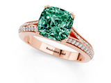 Rose gold Cushion Cut Green Sapphire Split Shank Engagement Ring with Pavé Band_1
