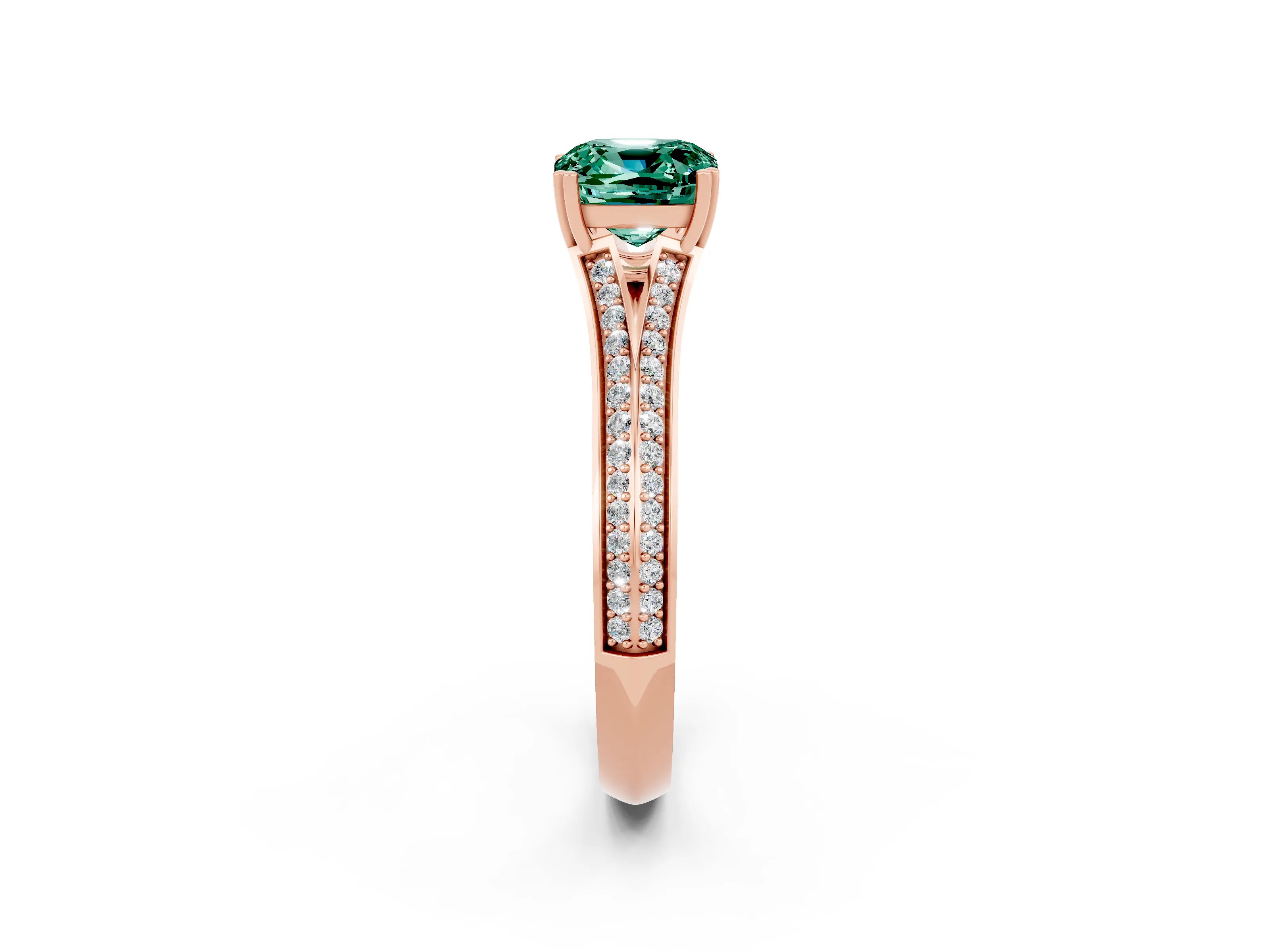 Rose gold Cushion Cut Green Sapphire Split Shank Engagement Ring with Pavé Band_2
