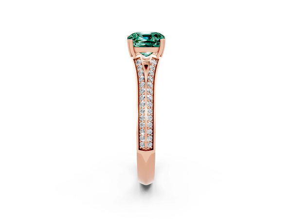 Rose gold Cushion Cut Green Sapphire Split Shank Engagement Ring with Pavé Band