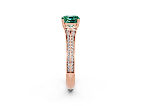 Rose gold Cushion Cut Green Sapphire Split Shank Engagement Ring with Pavé Band_2