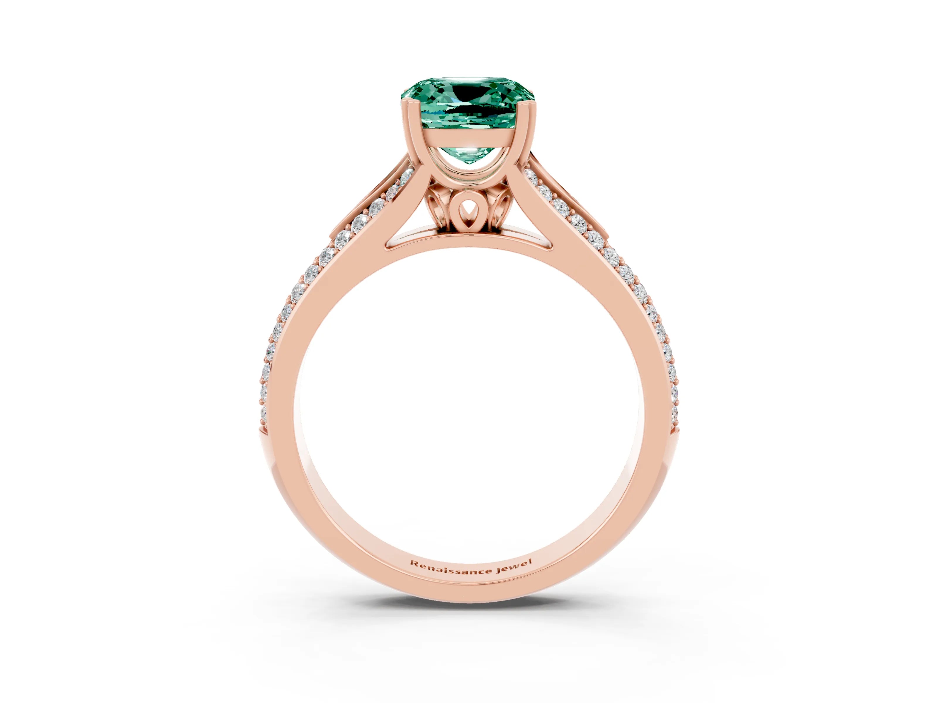 Rose gold Cushion Cut Green Sapphire Split Shank Engagement Ring with Pavé Band_3