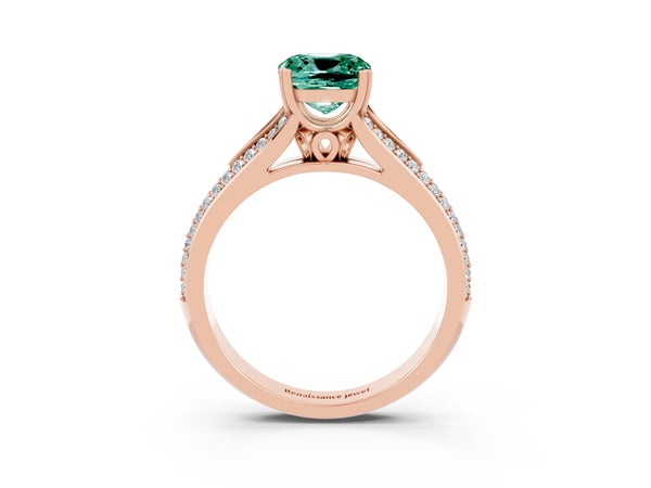 Rose gold Cushion Cut Green Sapphire Split Shank Engagement Ring with Pavé Band