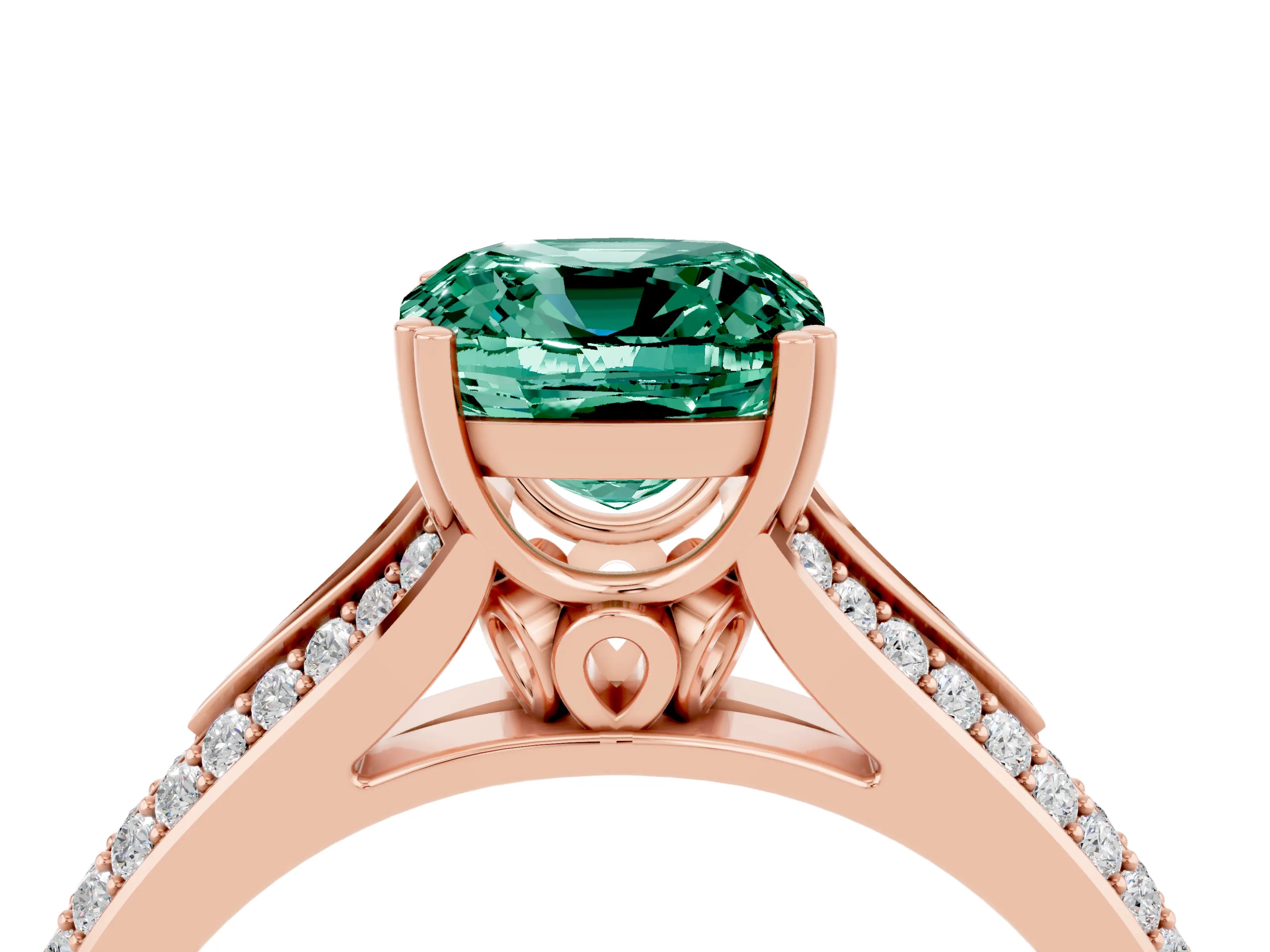 Rose gold Cushion Cut Green Sapphire Split Shank Engagement Ring with Pavé Band_4