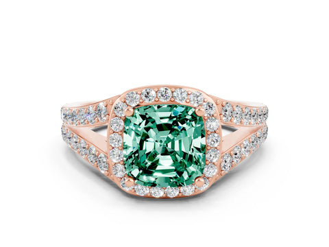 Rose gold Cushion Cut Green Sapphire Split Shank Halo Ring with Four-Prong Setting_12