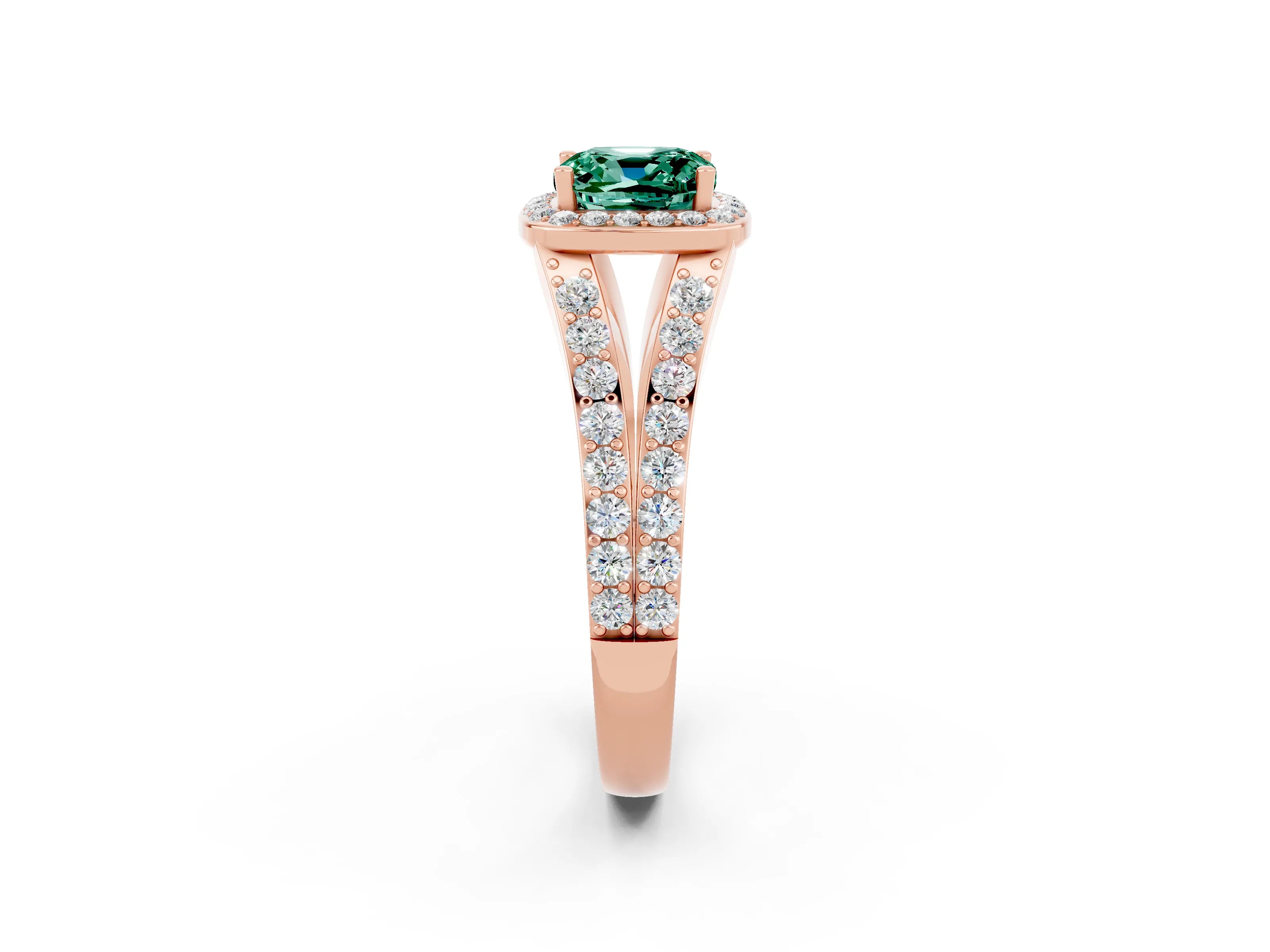 Rose gold Cushion Cut Green Sapphire Split Shank Halo Ring with Four-Prong Setting_14