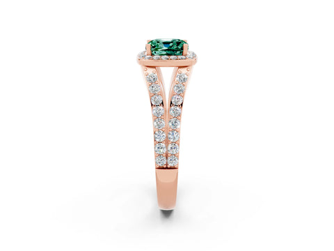 Rose gold Cushion Cut Green Sapphire Split Shank Halo Ring with Four-Prong Setting_14