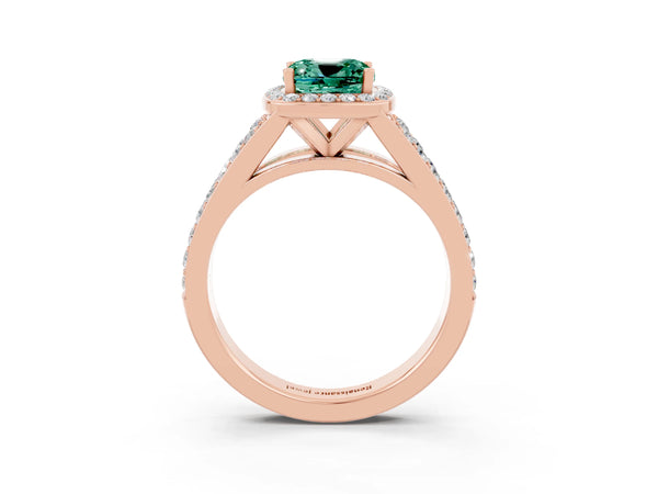 Rose gold Cushion Cut Green Sapphire Split Shank Halo Ring with Four-Prong Setting