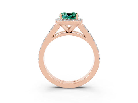 Rose gold Cushion Cut Green Sapphire Split Shank Halo Ring with Four-Prong Setting_15