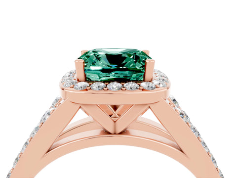 Rose gold Cushion Cut Green Sapphire Split Shank Halo Ring with Four-Prong Setting_16