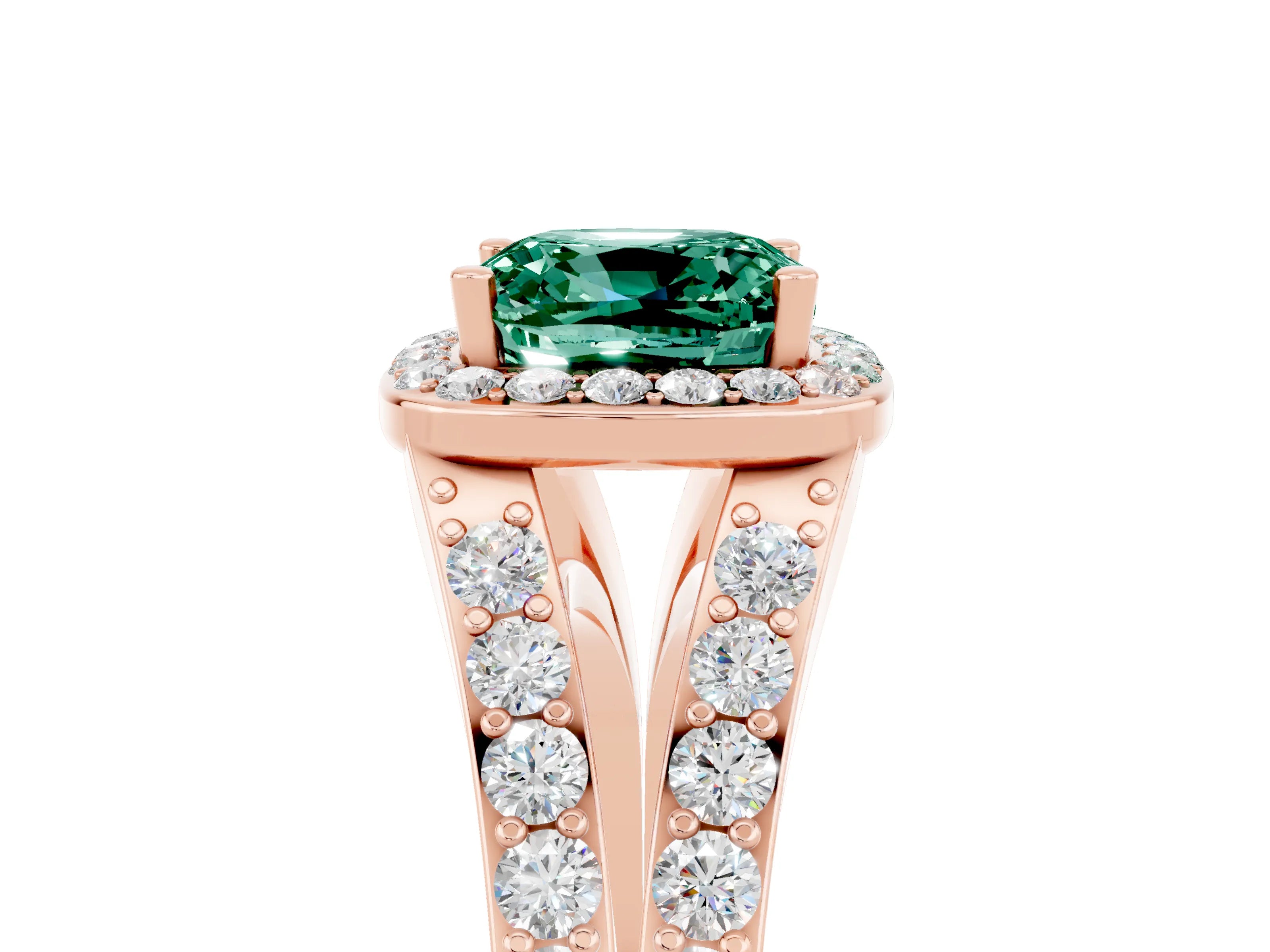 Rose gold Cushion Cut Green Sapphire Split Shank Halo Ring with Four-Prong Setting_17