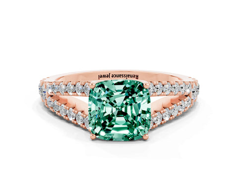 Rose gold Cushion Cut Green Sapphire Split Shank Pavé Engagement Ring with Four-Prong Setting_12