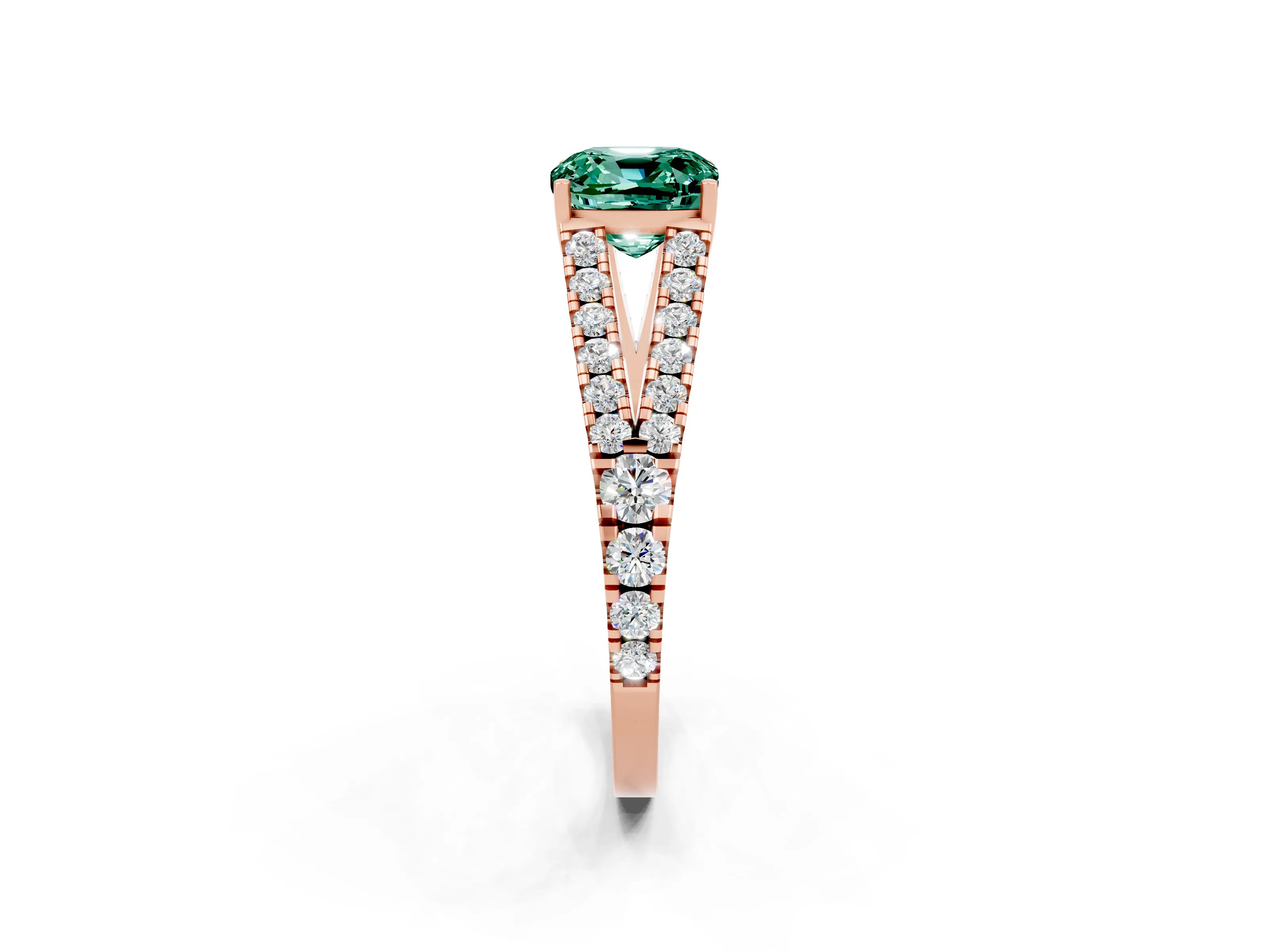 Rose gold Cushion Cut Green Sapphire Split Shank Pavé Engagement Ring with Four-Prong Setting_14