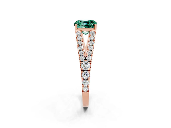 Rose gold Cushion Cut Green Sapphire Split Shank Pavé Engagement Ring with Four-Prong Setting