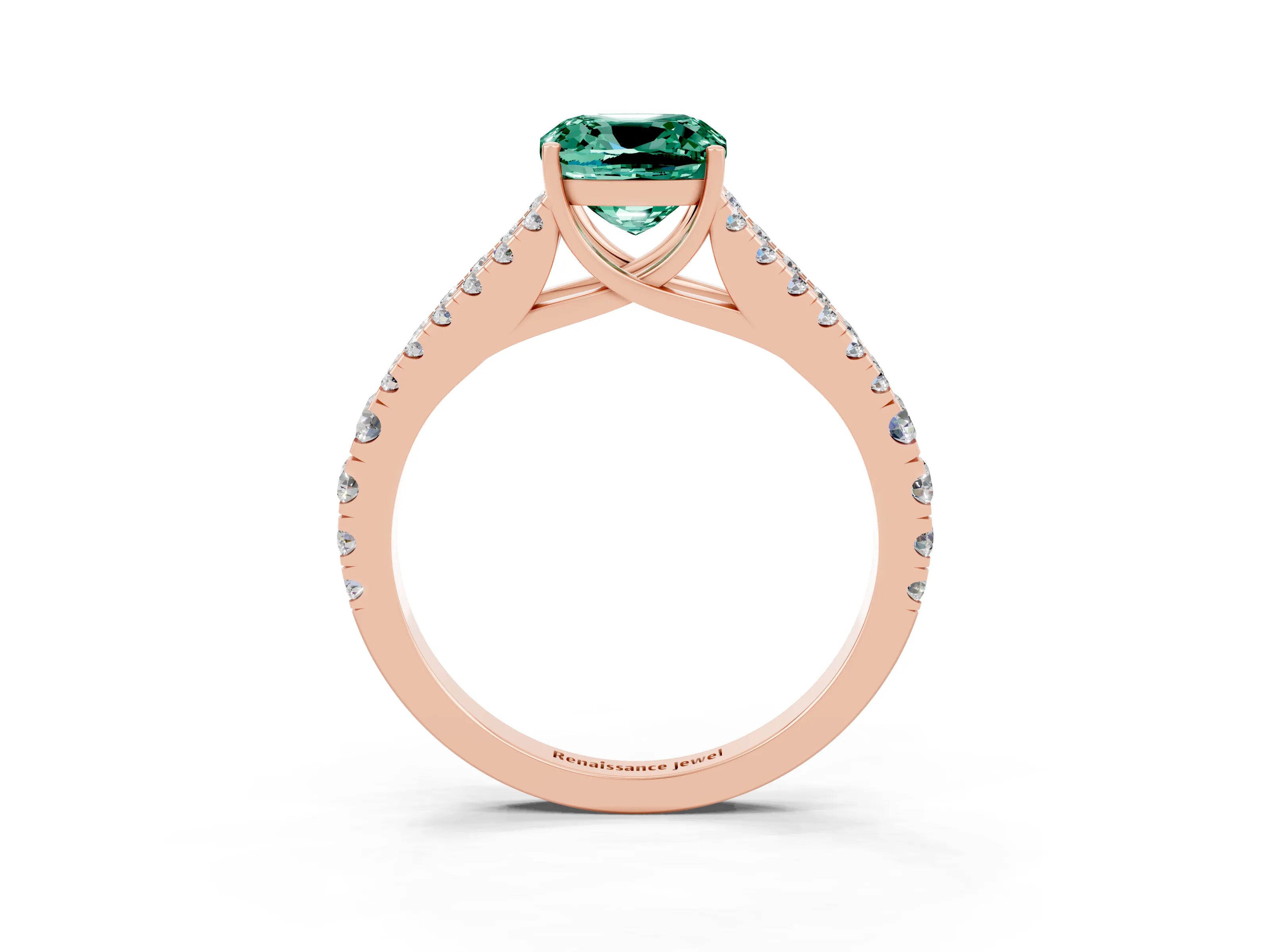 Rose gold Cushion Cut Green Sapphire Split Shank Pavé Engagement Ring with Four-Prong Setting_15