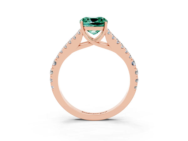Rose gold Cushion Cut Green Sapphire Split Shank Pavé Engagement Ring with Four-Prong Setting