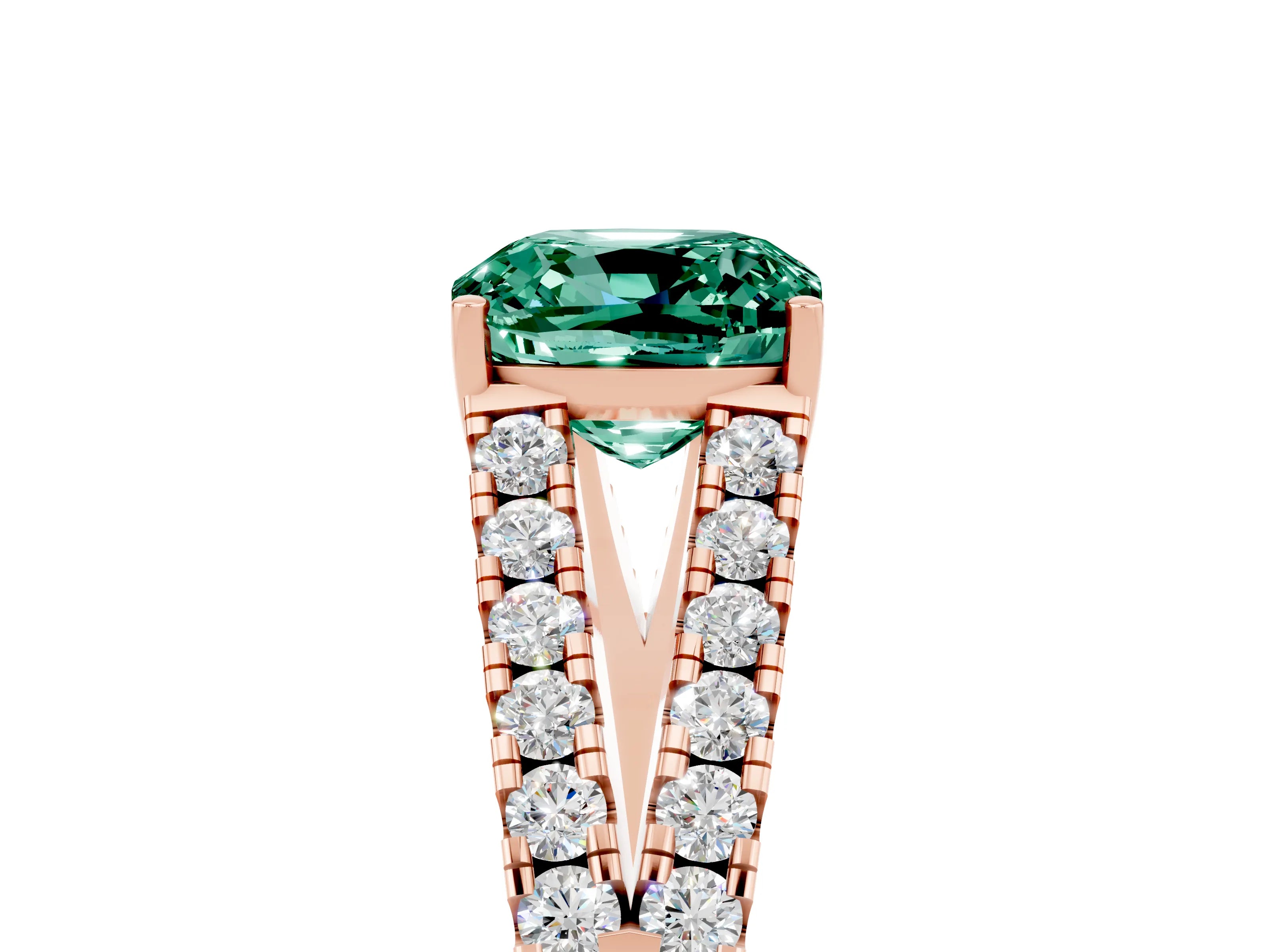 Rose gold Cushion Cut Green Sapphire Split Shank Pavé Engagement Ring with Four-Prong Setting_17