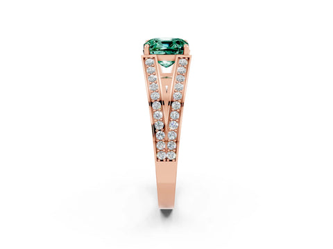 Rose gold Cushion Cut Green Sapphire Split Shank Ring with Pavé Band and Four-Prong Setting_2
