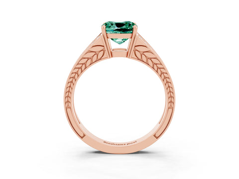 Rose gold Cushion Cut Green Sapphire Split Shank Ring with Pavé Band and Four-Prong Setting_3