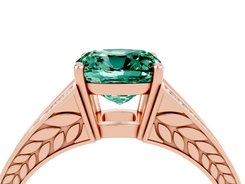 Rose gold Cushion Cut Green Sapphire Split Shank Ring with Pavé Band and Four-Prong Setting_4
