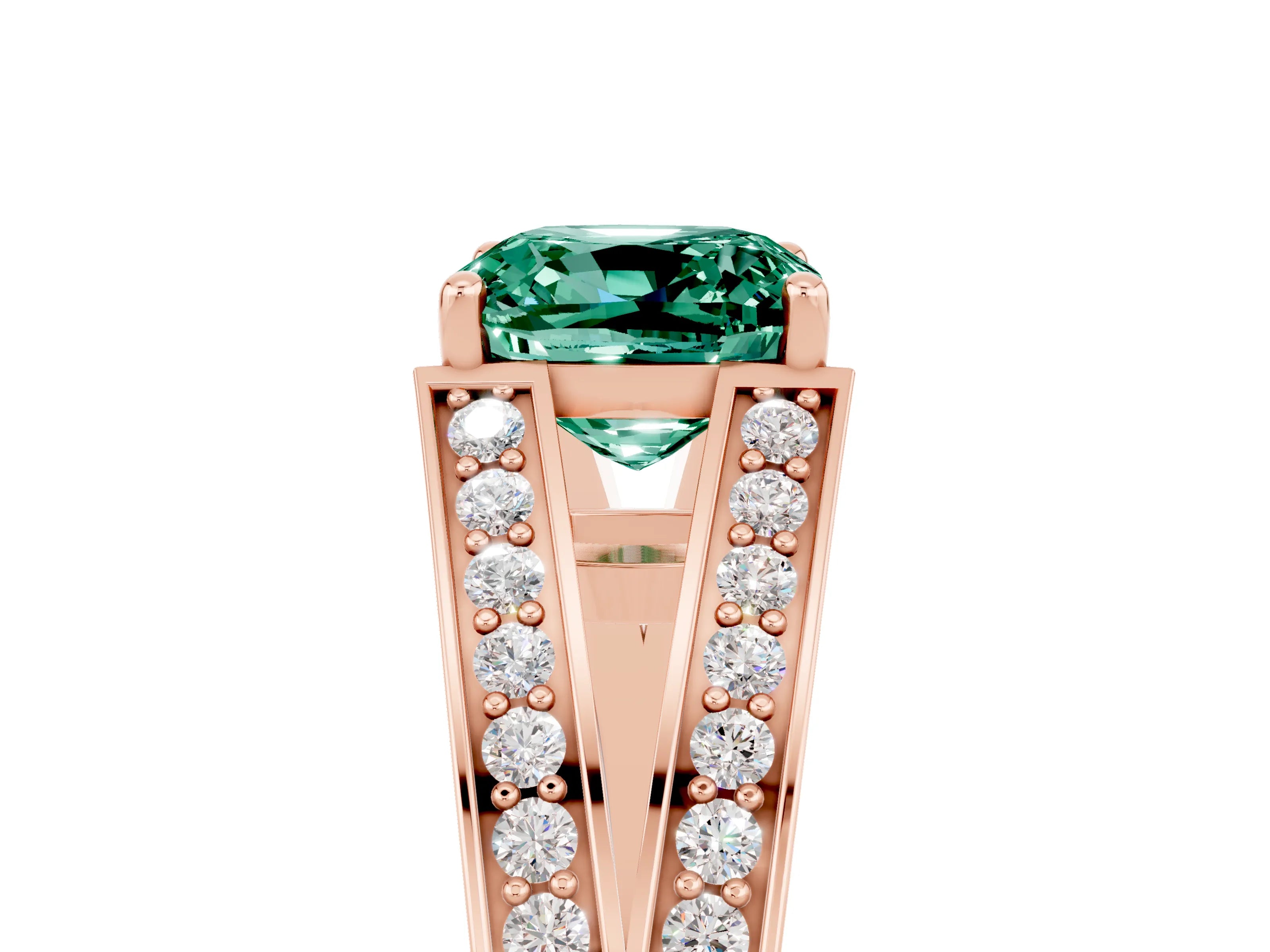 Rose gold Cushion Cut Green Sapphire Split Shank Ring with Pavé Band and Four-Prong Setting_5