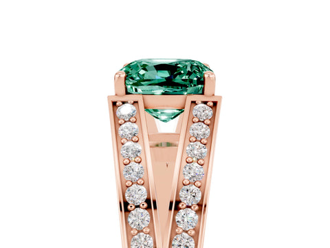 Rose gold Cushion Cut Green Sapphire Split Shank Ring with Pavé Band and Four-Prong Setting_5