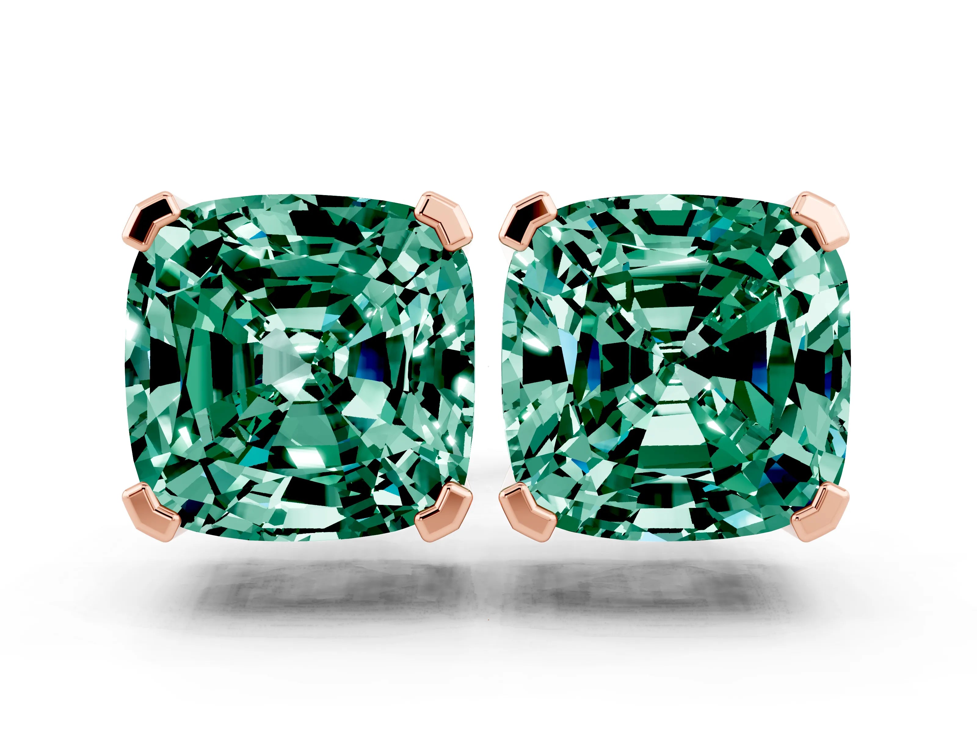 Rose gold Cushion Cut Green Sapphire Stud Earrings_36