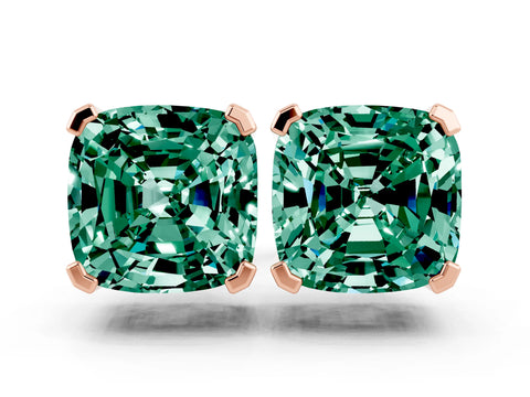 Rose gold Cushion Cut Green Sapphire Stud Earrings_36