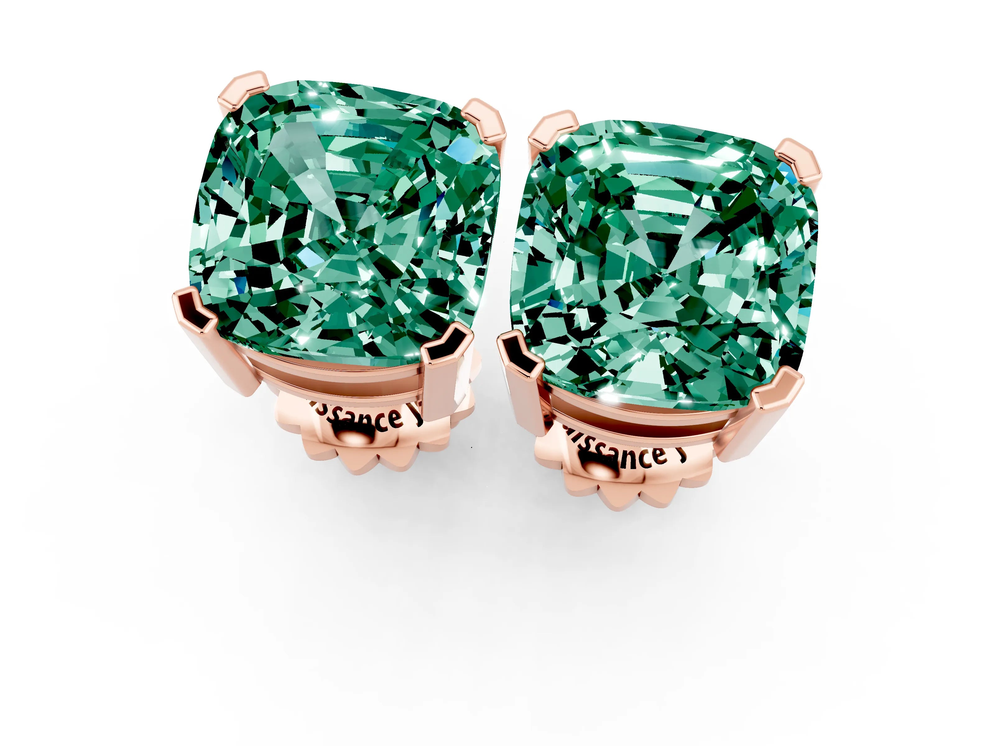Rose gold Cushion Cut Green Sapphire Stud Earrings_37