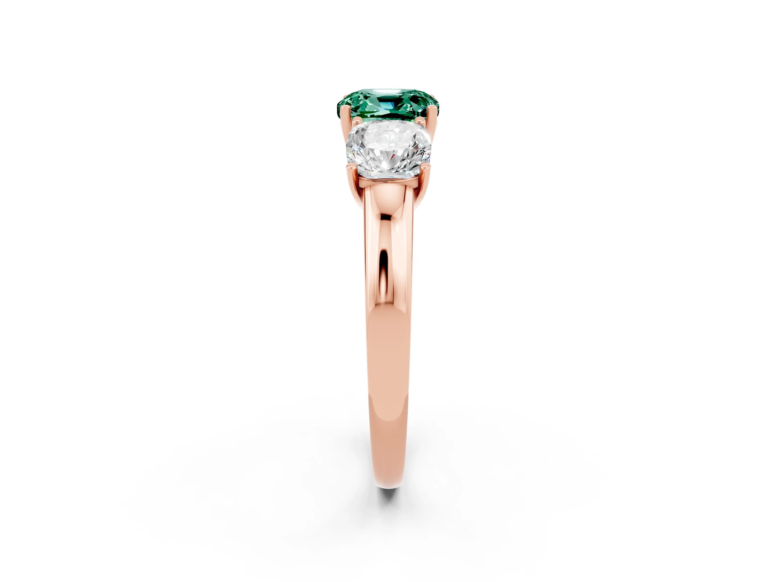 Rose gold Cushion Cut Green Sapphire Three-Stone Ring with Four-Prong Setting and Classic Band_2