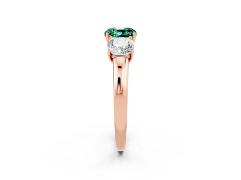 Rose gold Cushion Cut Green Sapphire Three-Stone Ring with Four-Prong Setting and Classic Band_2