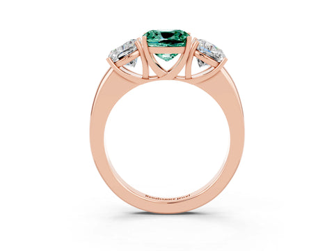 Rose gold Cushion Cut Green Sapphire Three-Stone Ring with Four-Prong Setting and Classic Band_3