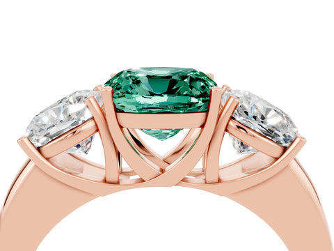 Rose gold Cushion Cut Green Sapphire Three-Stone Ring with Four-Prong Setting and Classic Band_4