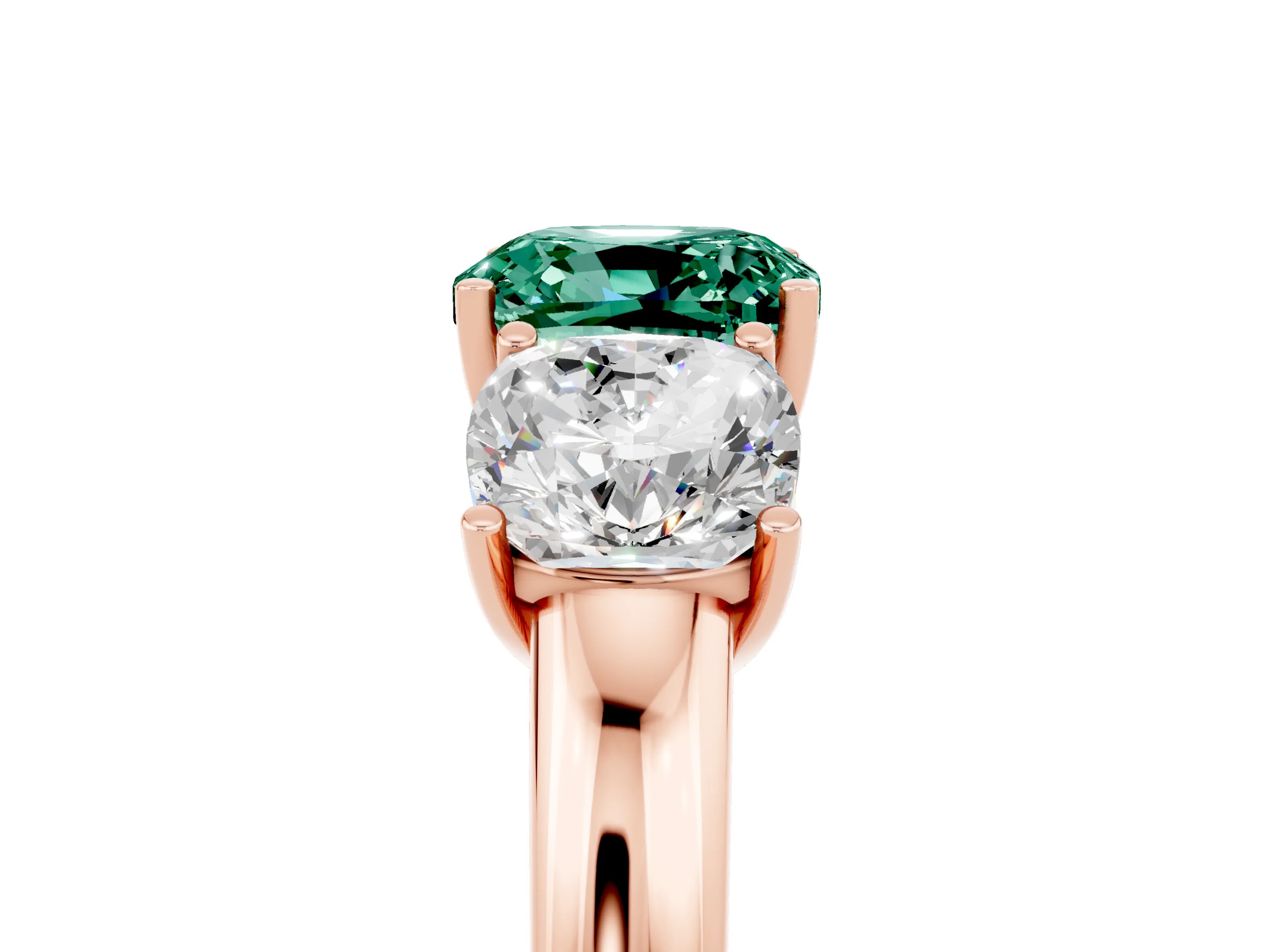 Rose gold Cushion Cut Green Sapphire Three-Stone Ring with Four-Prong Setting and Classic Band_5