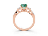 Rose gold Cushion Cut Green Sapphire Three-Stone Ring with Pavé Split Shank and Four-Prong Setting_15