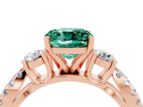 Rose gold Cushion Cut Green Sapphire Three-Stone Ring with Pavé Split Shank and Four-Prong Setting_16