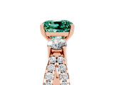 Rose gold Cushion Cut Green Sapphire Three-Stone Ring with Pavé Split Shank and Four-Prong Setting_17