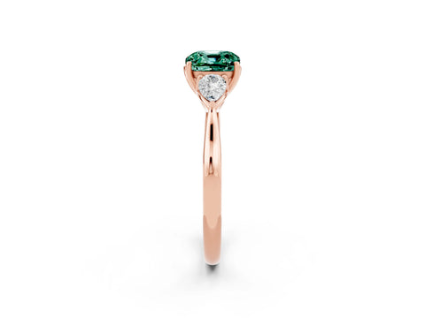 Rose gold Cushion Cut Green Sapphire Three-Stone Ring with Pear Side Stones and Four-Prong Setting_14