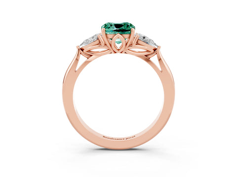 Rose gold Cushion Cut Green Sapphire Three-Stone Ring with Pear Side Stones and Four-Prong Setting_15