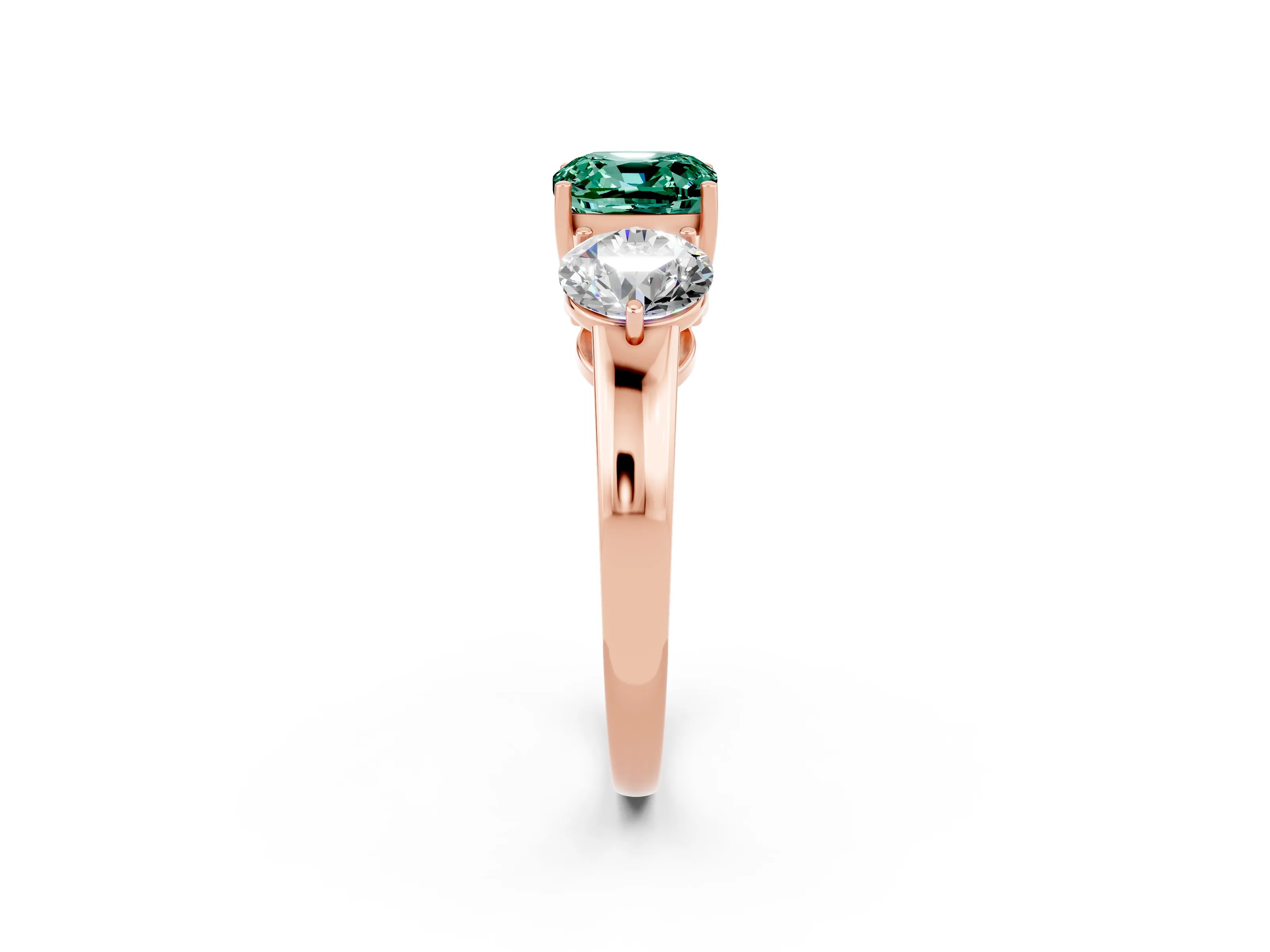 Rose gold Cushion Cut Green Sapphire Three-Stone Ring with Prong Setting and Classic Band_2