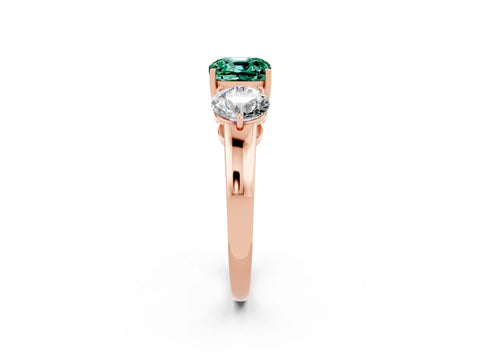 Rose gold Cushion Cut Green Sapphire Three-Stone Ring with Prong Setting and Classic Band_2