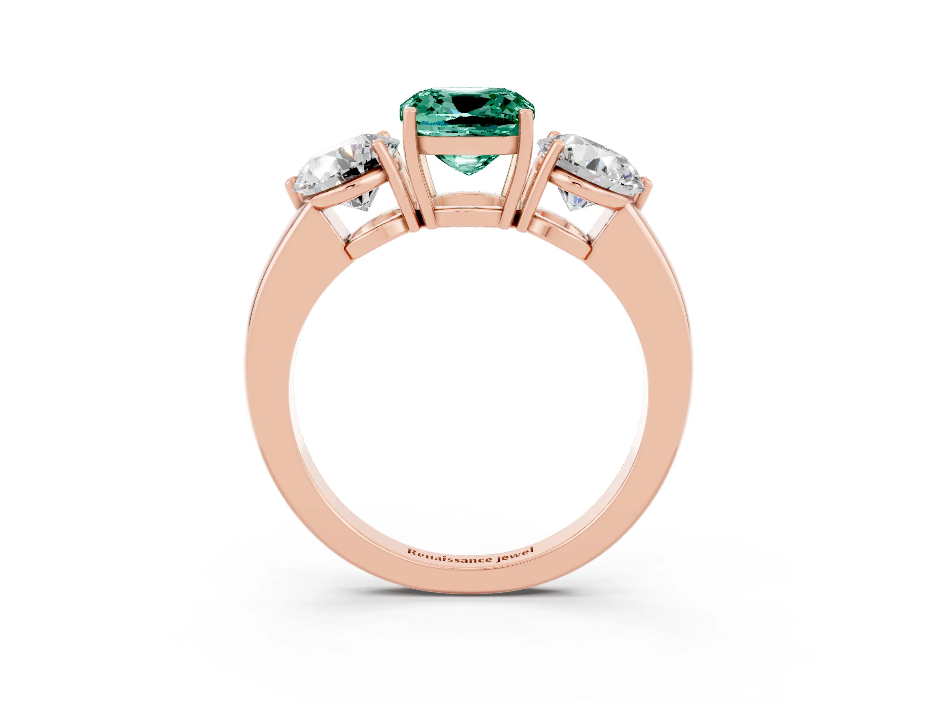 Rose gold Cushion Cut Green Sapphire Three-Stone Ring with Prong Setting and Classic Band_3