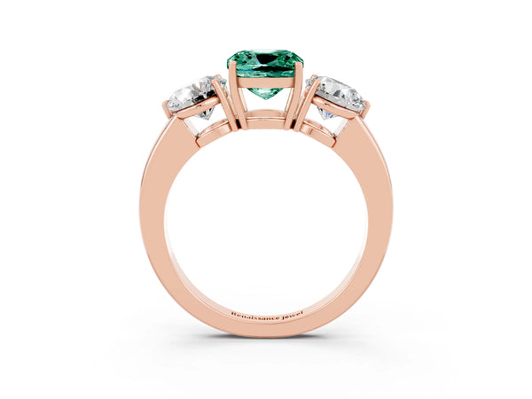Rose gold Cushion Cut Green Sapphire Three-Stone Ring with Prong Setting and Classic Band
