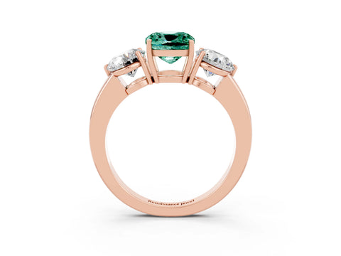 Rose gold Cushion Cut Green Sapphire Three-Stone Ring with Prong Setting and Classic Band_3