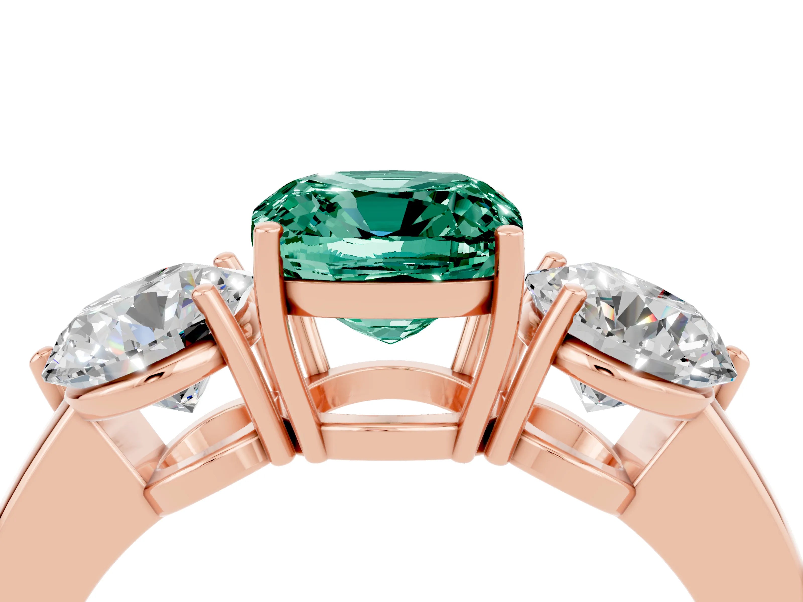 Rose gold Cushion Cut Green Sapphire Three-Stone Ring with Prong Setting and Classic Band_4
