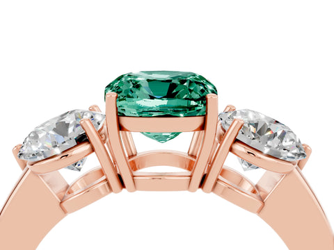 Rose gold Cushion Cut Green Sapphire Three-Stone Ring with Prong Setting and Classic Band_4