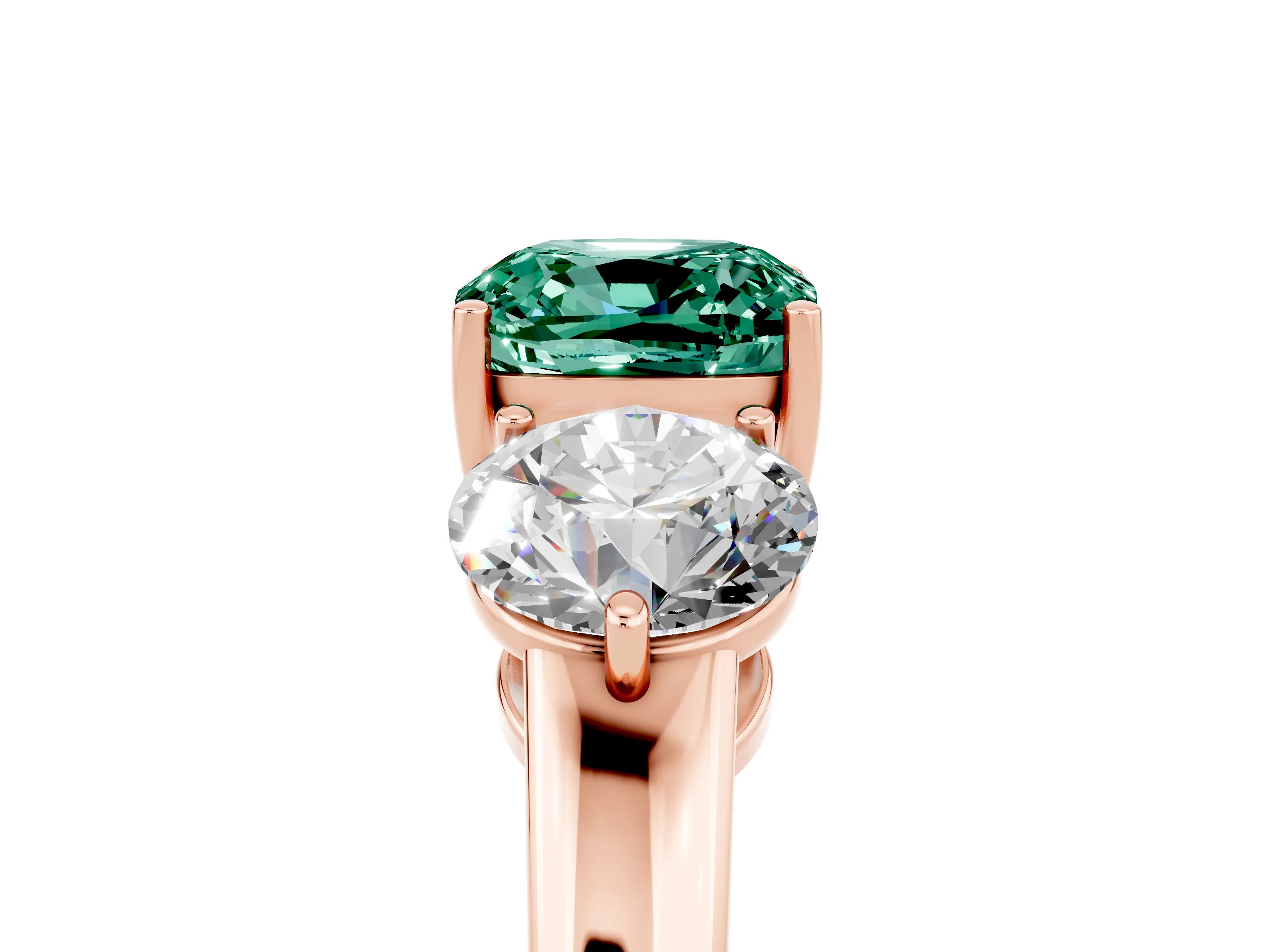 Rose gold Cushion Cut Green Sapphire Three-Stone Ring with Prong Setting and Classic Band_5