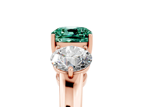 Rose gold Cushion Cut Green Sapphire Three-Stone Ring with Prong Setting and Classic Band_5
