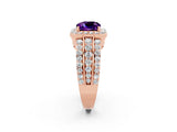 Rose gold Cushion Cut Halo Amethyst Ring with Split Shank and Four-Prong Setting_2