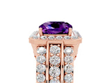 Rose gold Cushion Cut Halo Amethyst Ring with Split Shank and Four-Prong Setting_5