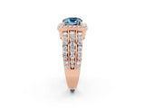 Rose gold Cushion Cut Halo Aquamarine Ring with Split Shank and Four-Prong Setting_2